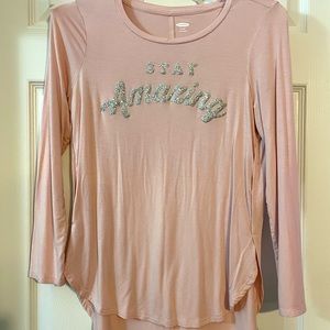Old Navy Girls Long Sleeve Pink Shirt Hi-Lo Tunic “Stay Amazing”